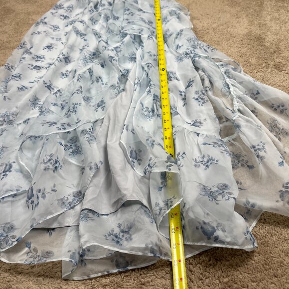 Storia Dress Womens M Blue Floral Coquette Ruffle Milkmaid Corset Puff Wedding - Picture 7 of 11